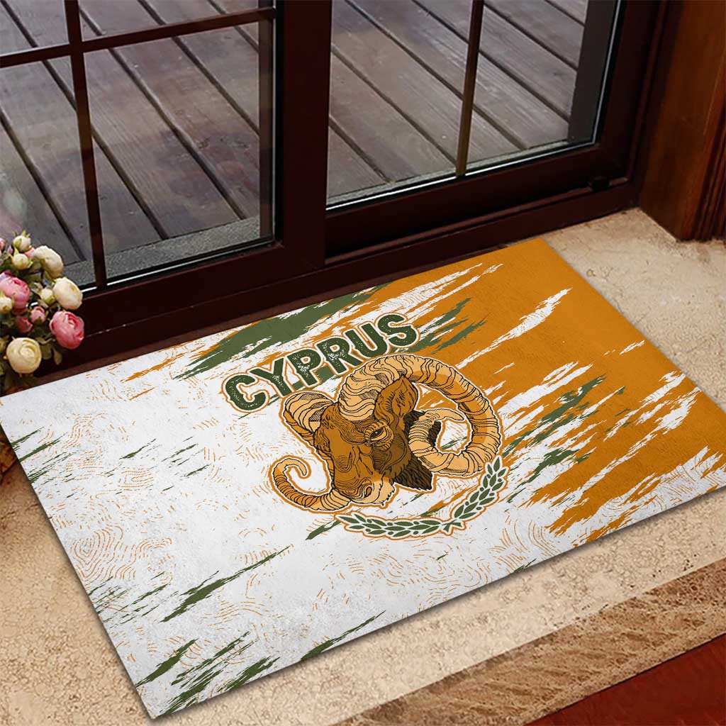 Cyprus Rubber Doormat with Mouflon Illustration Design and National Laurel - Wonder Print Shop