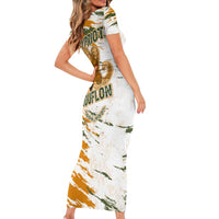 Cyprus Short Sleeve Bodycon Dress with Mouflon Illustration Design and National Laurel - Wonder Print Shop