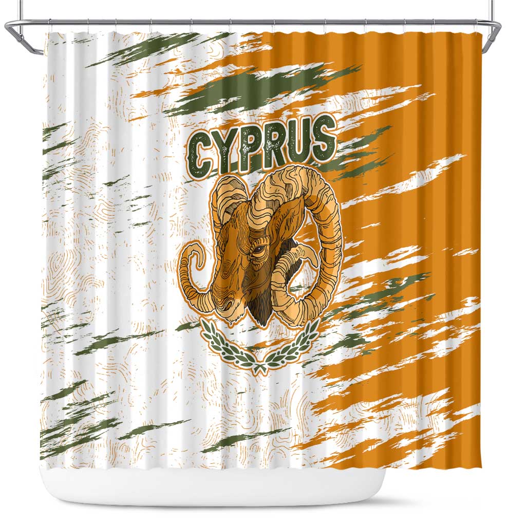 Cyprus Shower Curtain with Mouflon Illustration Design and National Laurel - Wonder Print Shop
