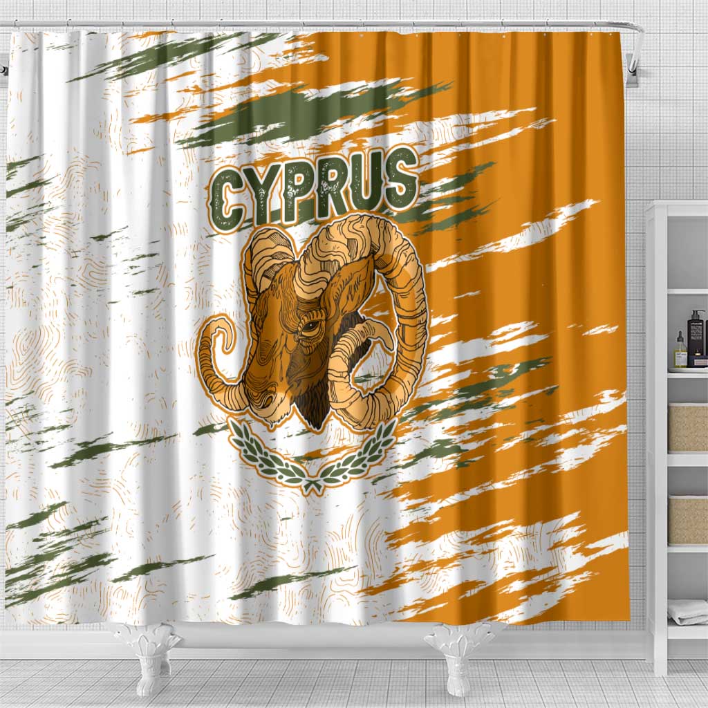 Cyprus Shower Curtain with Mouflon Illustration Design and National Laurel - Wonder Print Shop