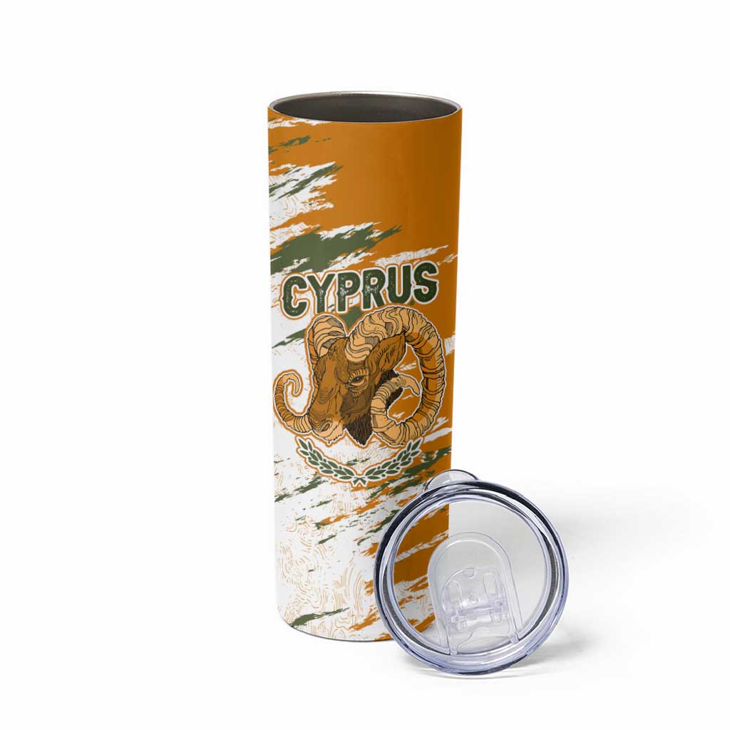 Cyprus Skinny Tumbler with Mouflon Illustration Design and National Laurel - Wonder Print Shop