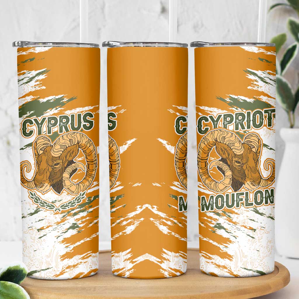 Cyprus Skinny Tumbler with Mouflon Illustration Design and National Laurel - Wonder Print Shop
