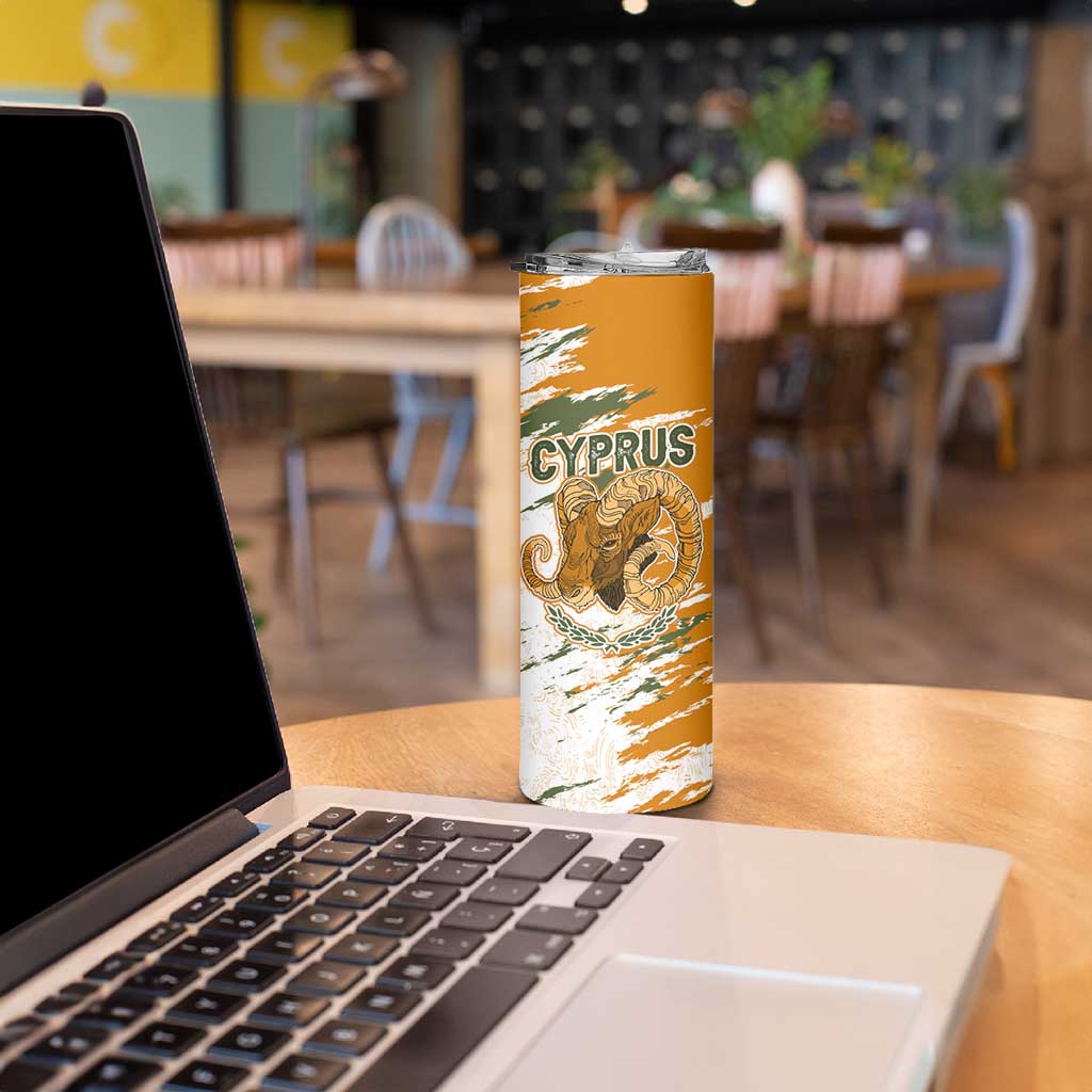 Cyprus Skinny Tumbler with Mouflon Illustration Design and National Laurel - Wonder Print Shop