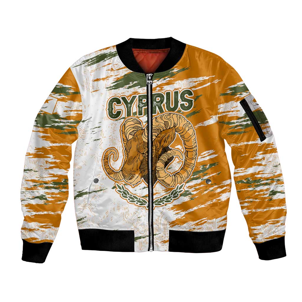 Cyprus Sleeve Zip Bomber Jacket with Mouflon Illustration Design and National Laurel - Wonder Print Shop