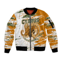 Cyprus Sleeve Zip Bomber Jacket with Mouflon Illustration Design and National Laurel - Wonder Print Shop