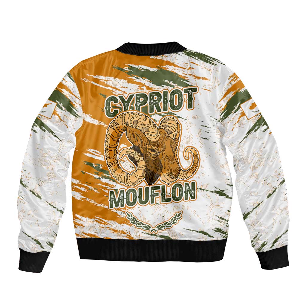 Cyprus Sleeve Zip Bomber Jacket with Mouflon Illustration Design and National Laurel - Wonder Print Shop
