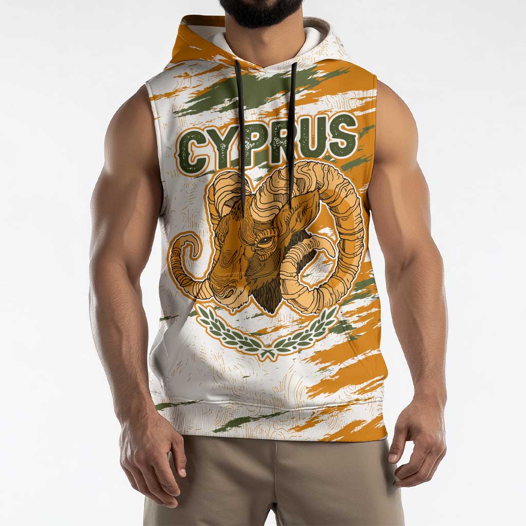 Cyprus Sleeveless Hoodie with Mouflon Illustration Design and National Laurel - Wonder Print Shop