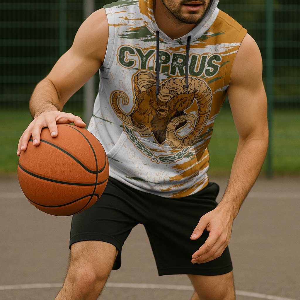 Cyprus Sleeveless Hoodie with Mouflon Illustration Design and National Laurel - Wonder Print Shop