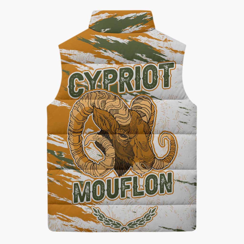 Cyprus Sleeveless Puffer Jacket with Mouflon Illustration Design and National Laurel - Wonder Print Shop
