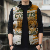 Cyprus Sleeveless Puffer Jacket with Mouflon Illustration Design and National Laurel - Wonder Print Shop