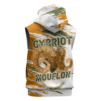 Cyprus Sleeveless Zip Hoodie with Mouflon Illustration Design and National Laurel - Wonder Print Shop