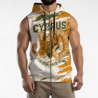 Cyprus Sleeveless Zip Hoodie with Mouflon Illustration Design and National Laurel - Wonder Print Shop