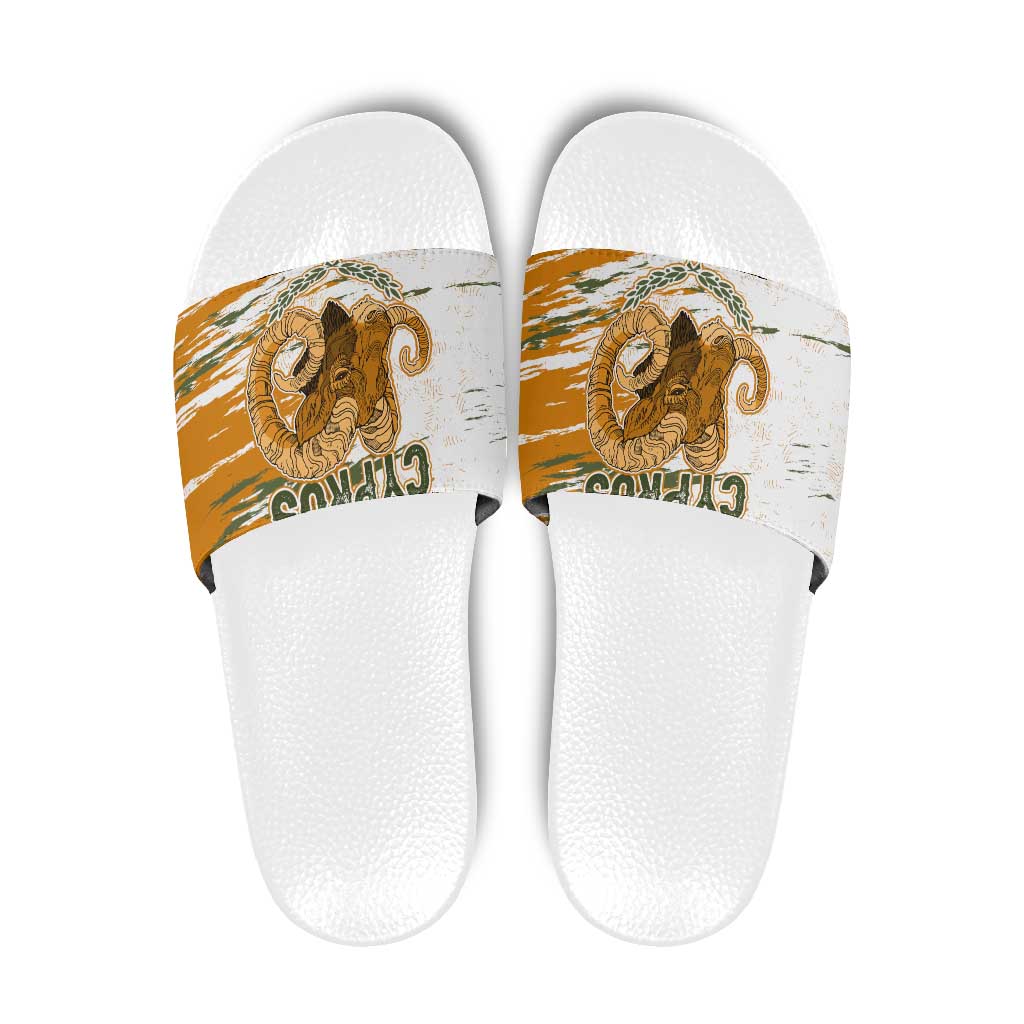 Cyprus Slide Sandals with Mouflon Illustration Design and National Laurel - Wonder Print Shop