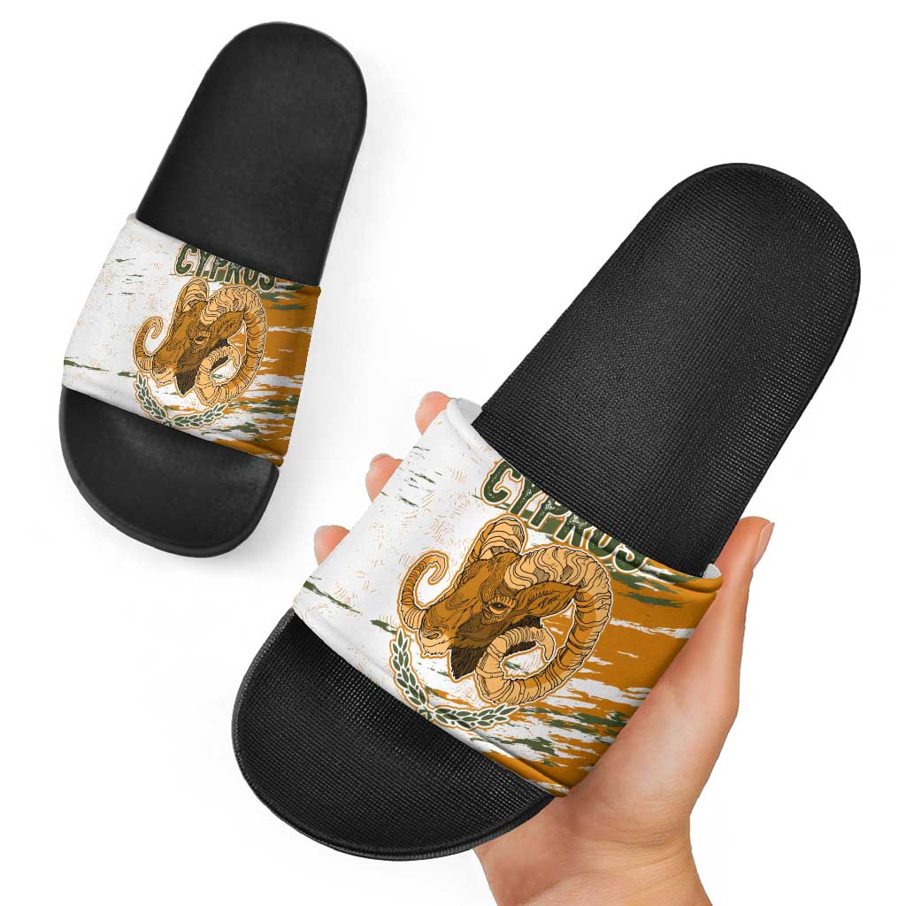 Cyprus Slide Sandals with Mouflon Illustration Design and National Laurel - Wonder Print Shop