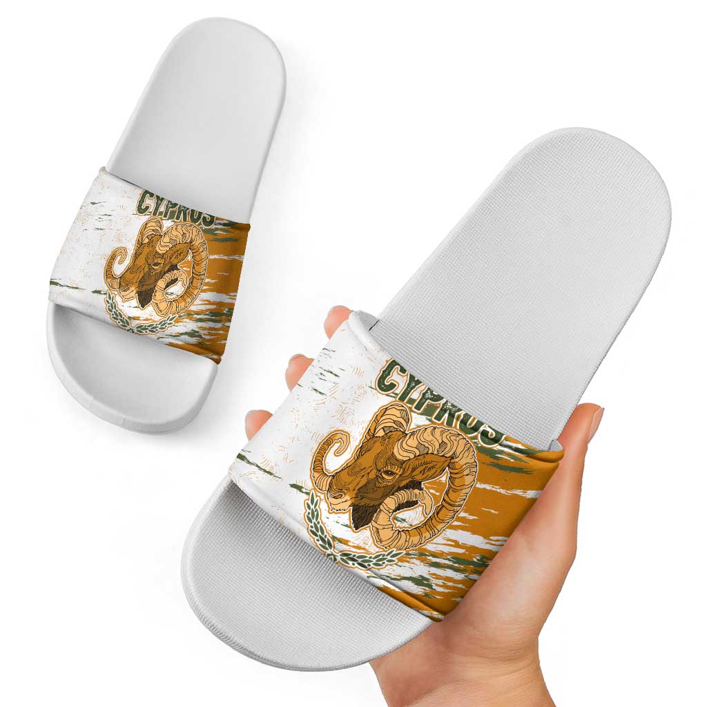 Cyprus Slide Sandals with Mouflon Illustration Design and National Laurel - Wonder Print Shop