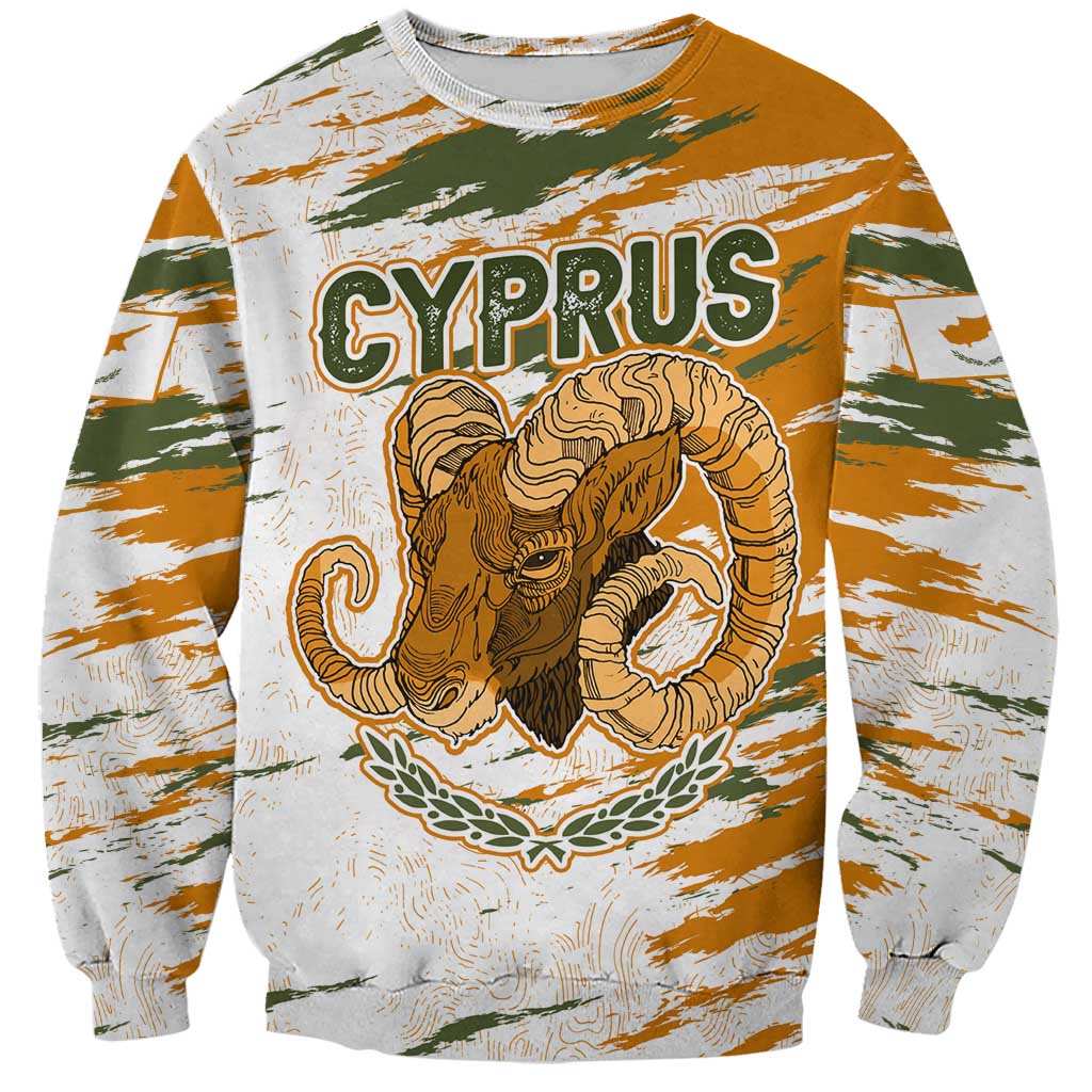 Cyprus Sweatshirt with Mouflon Illustration Design and National Laurel - Wonder Print Shop
