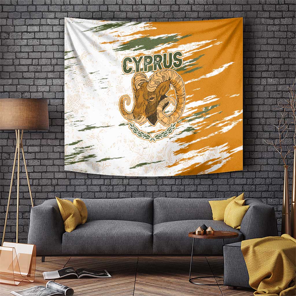 Cyprus Tapestry with Mouflon Illustration Design and National Laurel - Wonder Print Shop