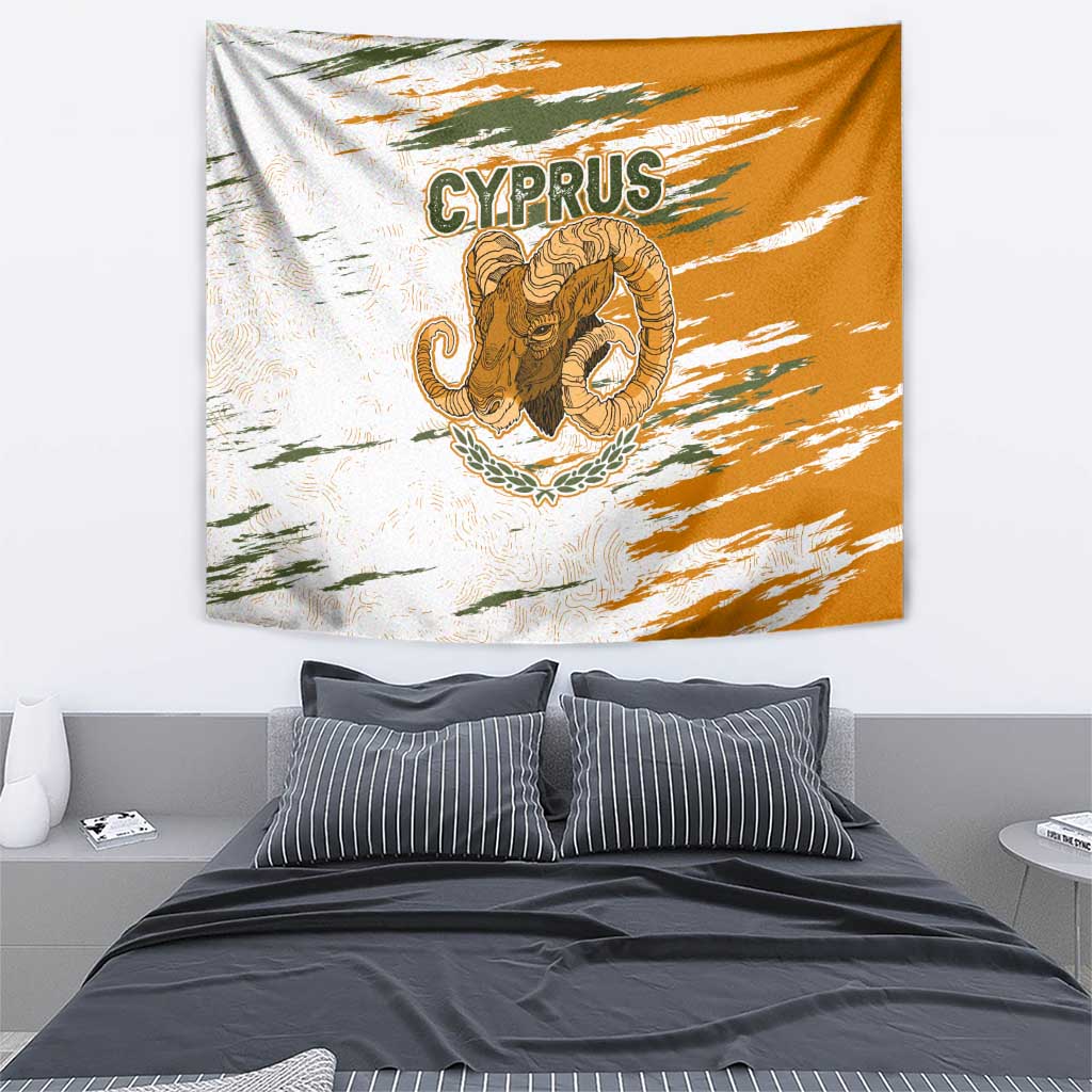 Cyprus Tapestry with Mouflon Illustration Design and National Laurel - Wonder Print Shop
