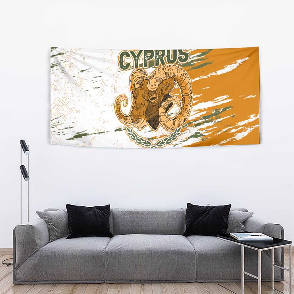 Cyprus Tapestry with Mouflon Illustration Design and National Laurel - Wonder Print Shop