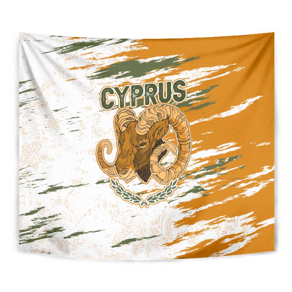Cyprus Tapestry with Mouflon Illustration Design and National Laurel - Wonder Print Shop