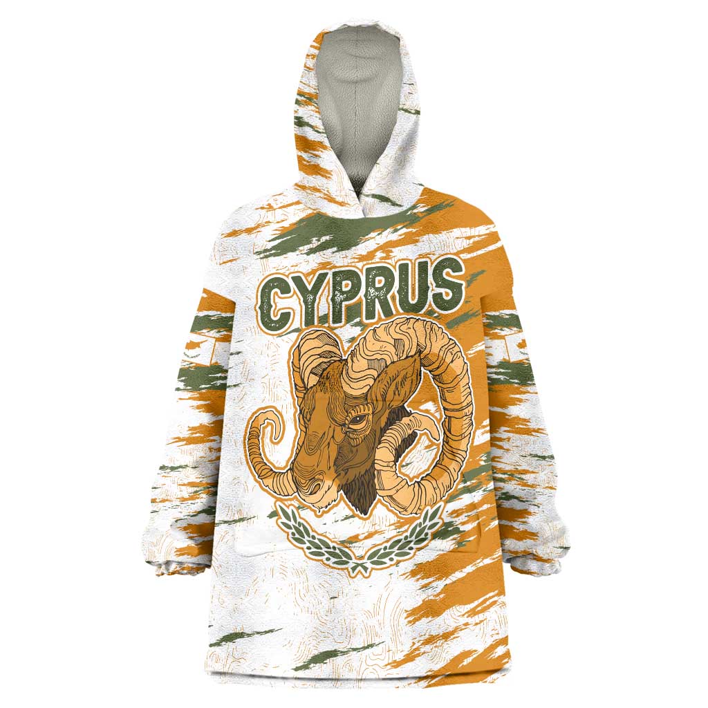 Cyprus Wearable Blanket Hoodie with Mouflon Illustration Design and National Laurel - Wonder Print Shop