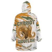 Cyprus Wearable Blanket Hoodie with Mouflon Illustration Design and National Laurel - Wonder Print Shop