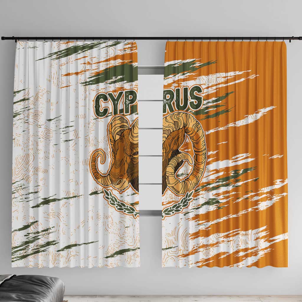 Cyprus Window Curtain with Mouflon Illustration Design and National Laurel - Wonder Print Shop