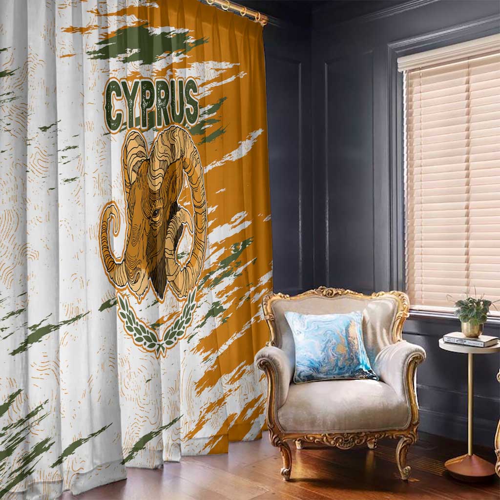 Cyprus Window Curtain with Mouflon Illustration Design and National Laurel - Wonder Print Shop