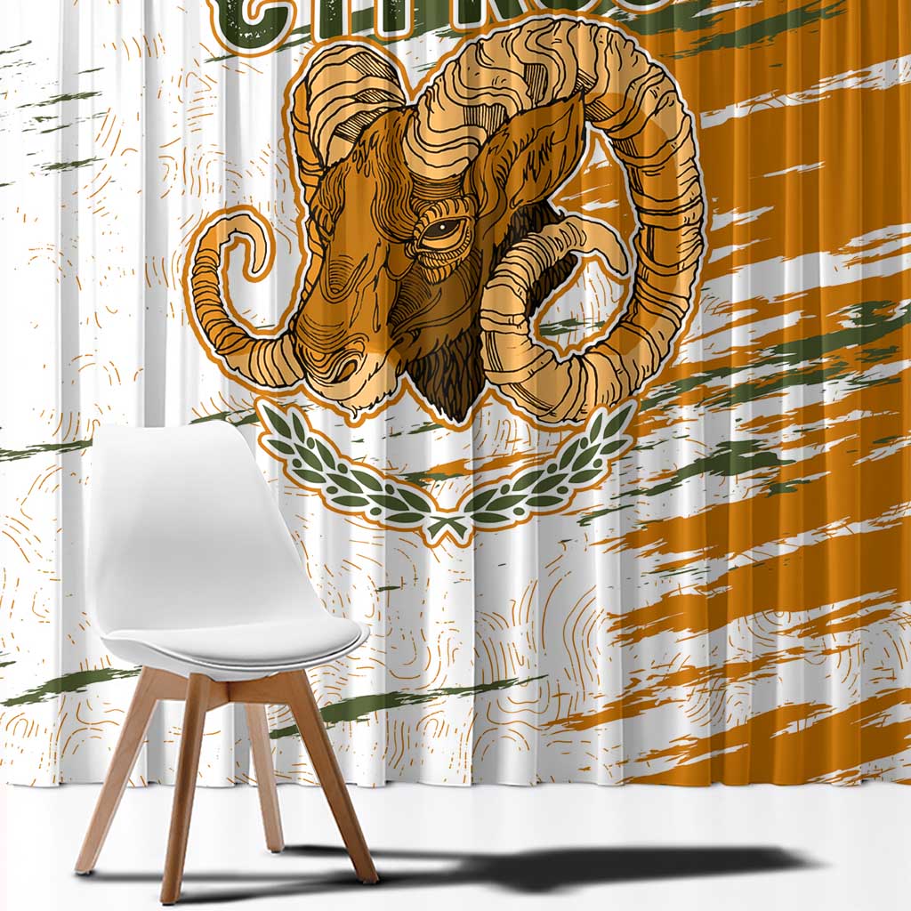 Cyprus Window Curtain with Mouflon Illustration Design and National Laurel - Wonder Print Shop