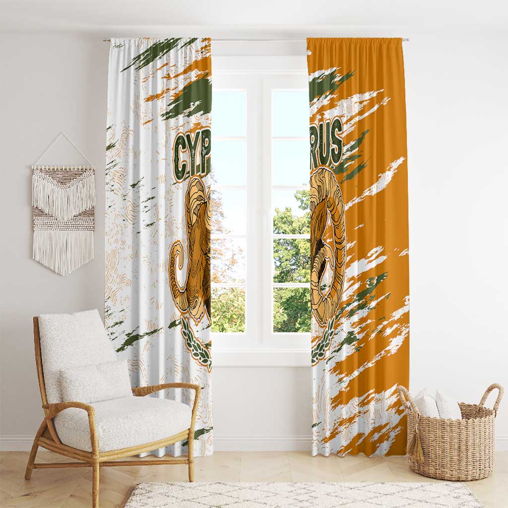 Cyprus Window Curtain with Mouflon Illustration Design and National Laurel - Wonder Print Shop