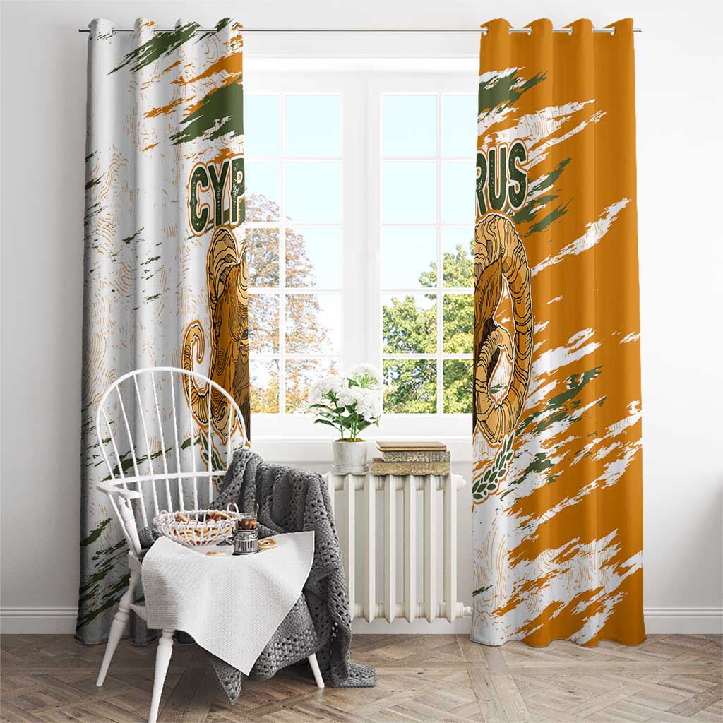Cyprus Window Curtain with Mouflon Illustration Design and National Laurel - Wonder Print Shop