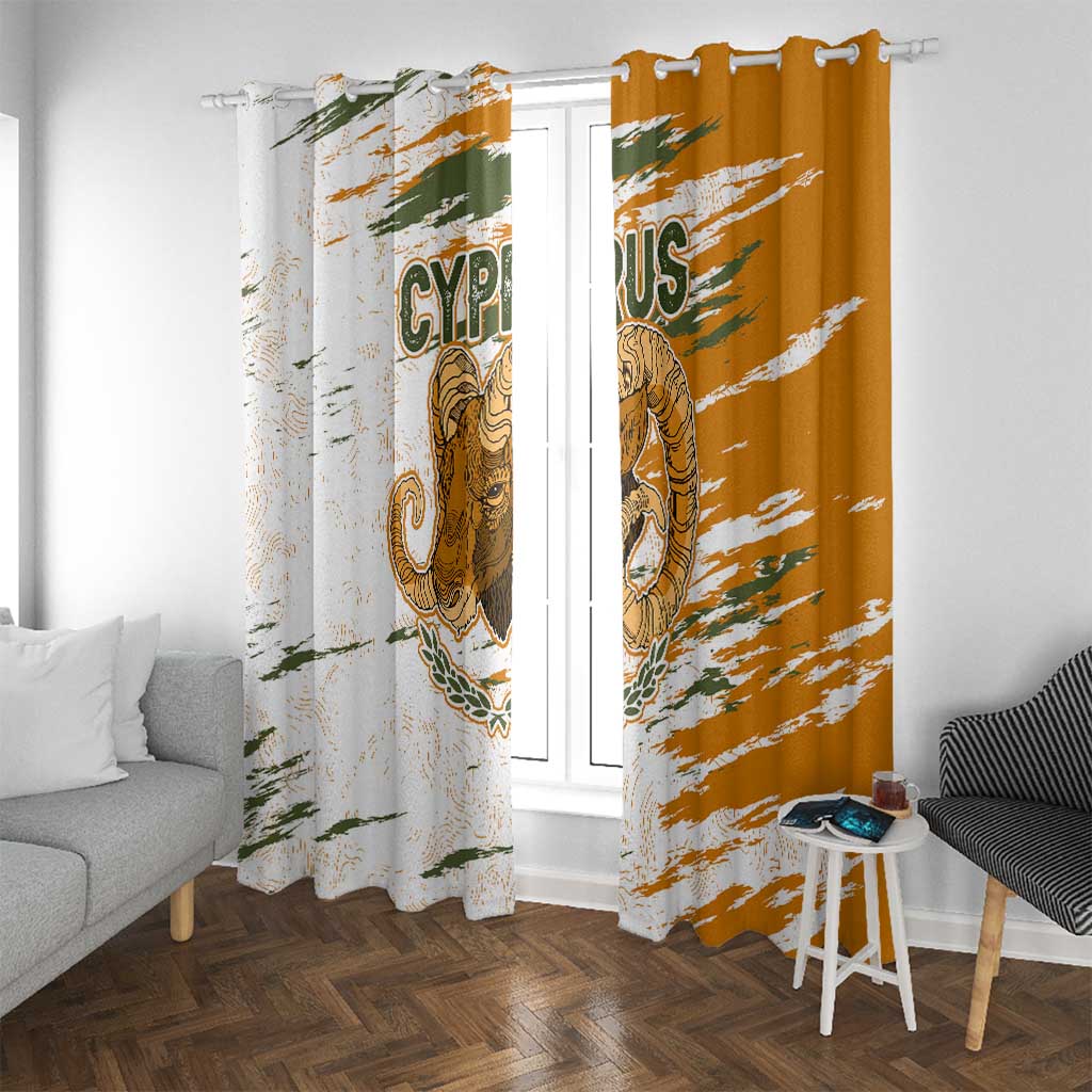 Cyprus Window Curtain with Mouflon Illustration Design and National Laurel - Wonder Print Shop
