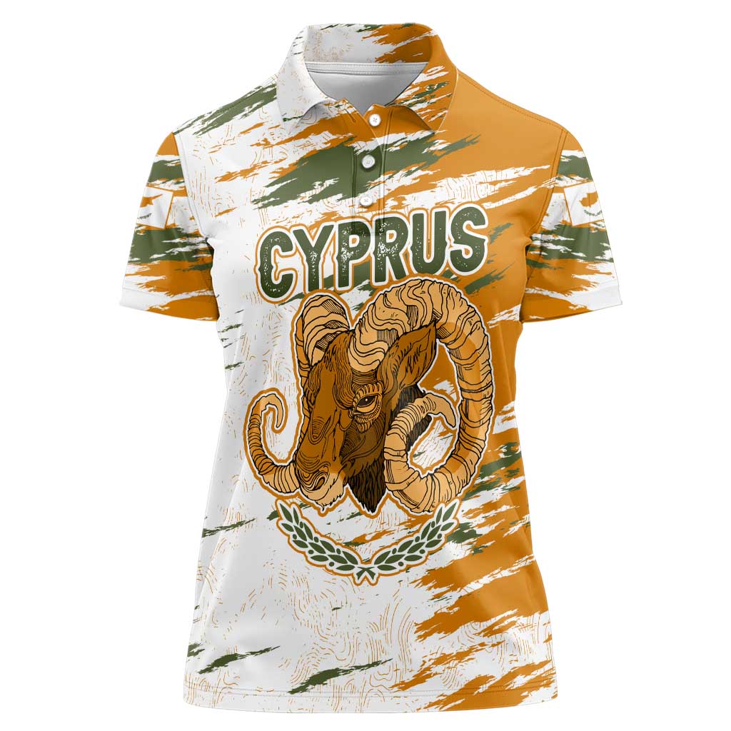Cyprus Women Polo Shirt with Mouflon Illustration Design and National Laurel - Wonder Print Shop