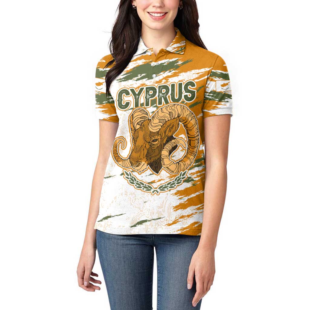 Cyprus Women Polo Shirt with Mouflon Illustration Design and National Laurel - Wonder Print Shop