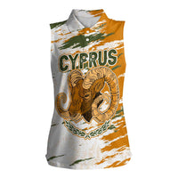 Cyprus Women Sleeveless Polo Shirt with Mouflon Illustration Design and National Laurel - Wonder Print Shop