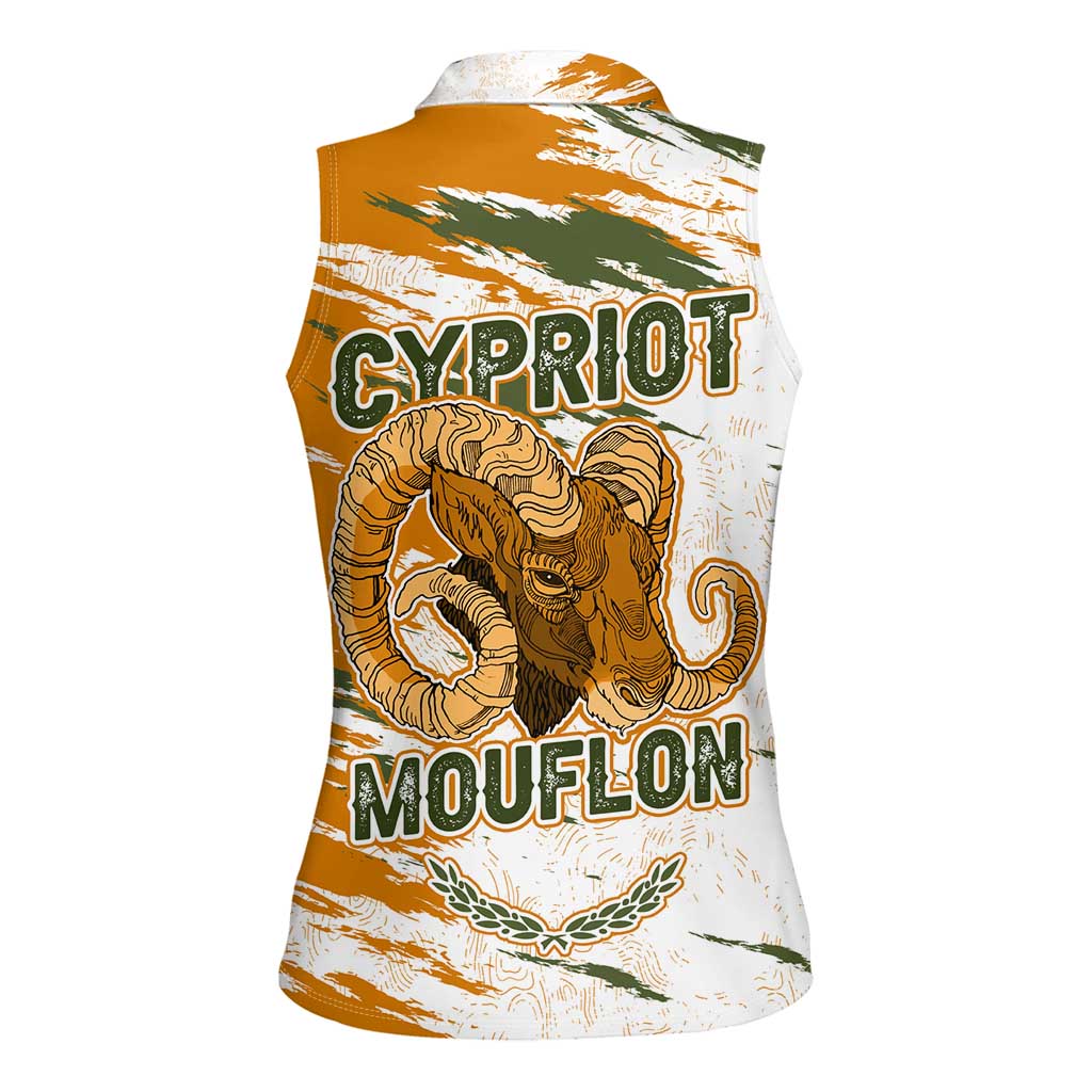 Cyprus Women Sleeveless Polo Shirt with Mouflon Illustration Design and National Laurel - Wonder Print Shop