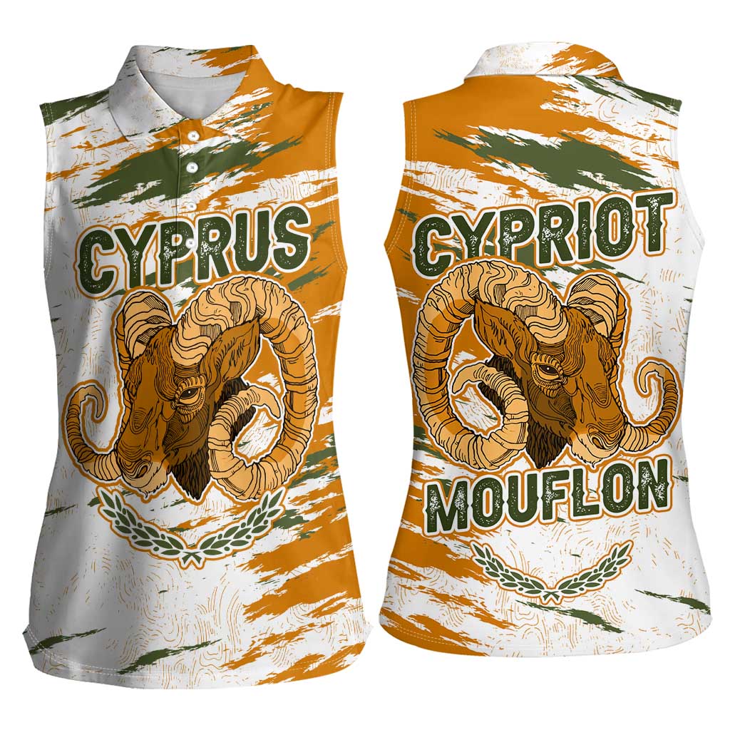 Cyprus Women Sleeveless Polo Shirt with Mouflon Illustration Design and National Laurel - Wonder Print Shop