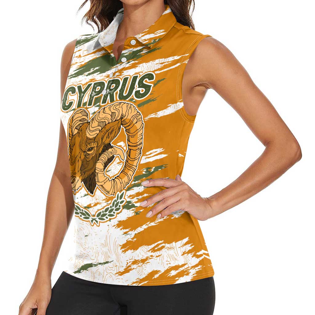 Cyprus Women Sleeveless Polo Shirt with Mouflon Illustration Design and National Laurel - Wonder Print Shop