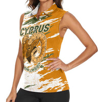 Cyprus Women Sleeveless Polo Shirt with Mouflon Illustration Design and National Laurel - Wonder Print Shop