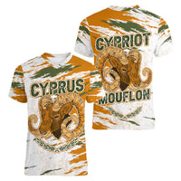 Cyprus Women V-Neck T-Shirt with Mouflon Illustration Design and National Laurel - Wonder Print Shop
