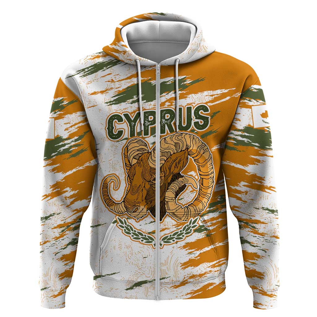 Cyprus Zip Hoodie with Mouflon Illustration Design and National Laurel - Wonder Print Shop
