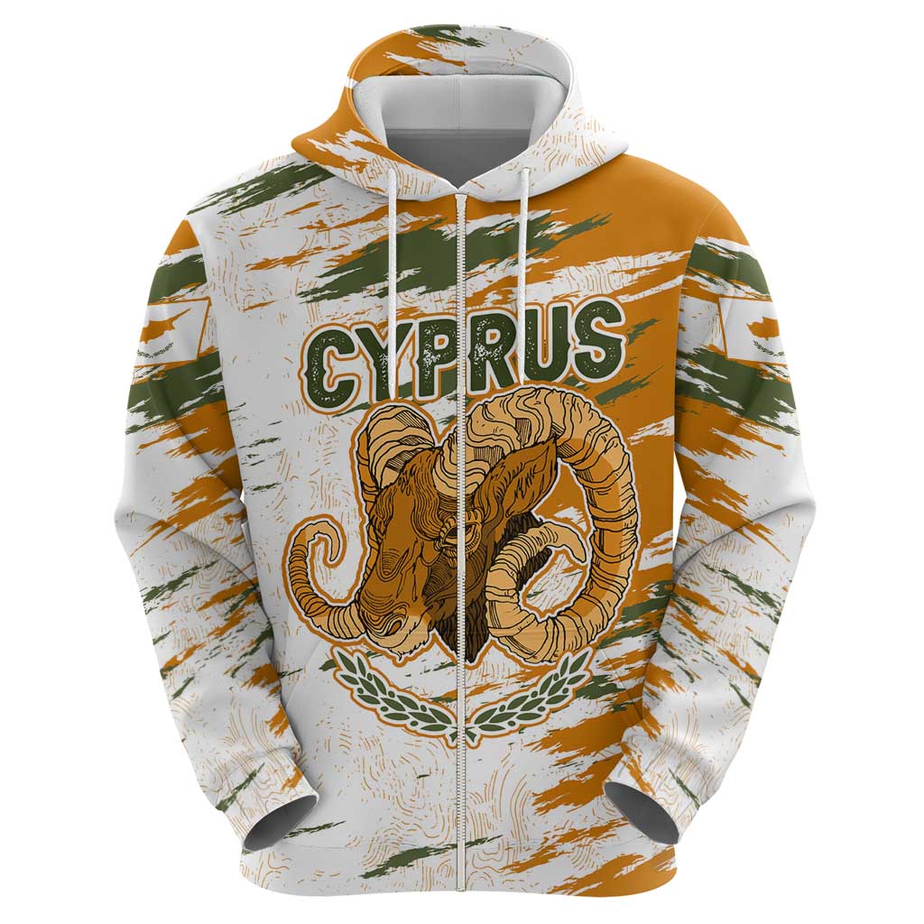 Cyprus Zip Hoodie with Mouflon Illustration Design and National Laurel - Wonder Print Shop
