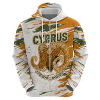 Cyprus Zip Hoodie with Mouflon Illustration Design and National Laurel - Wonder Print Shop
