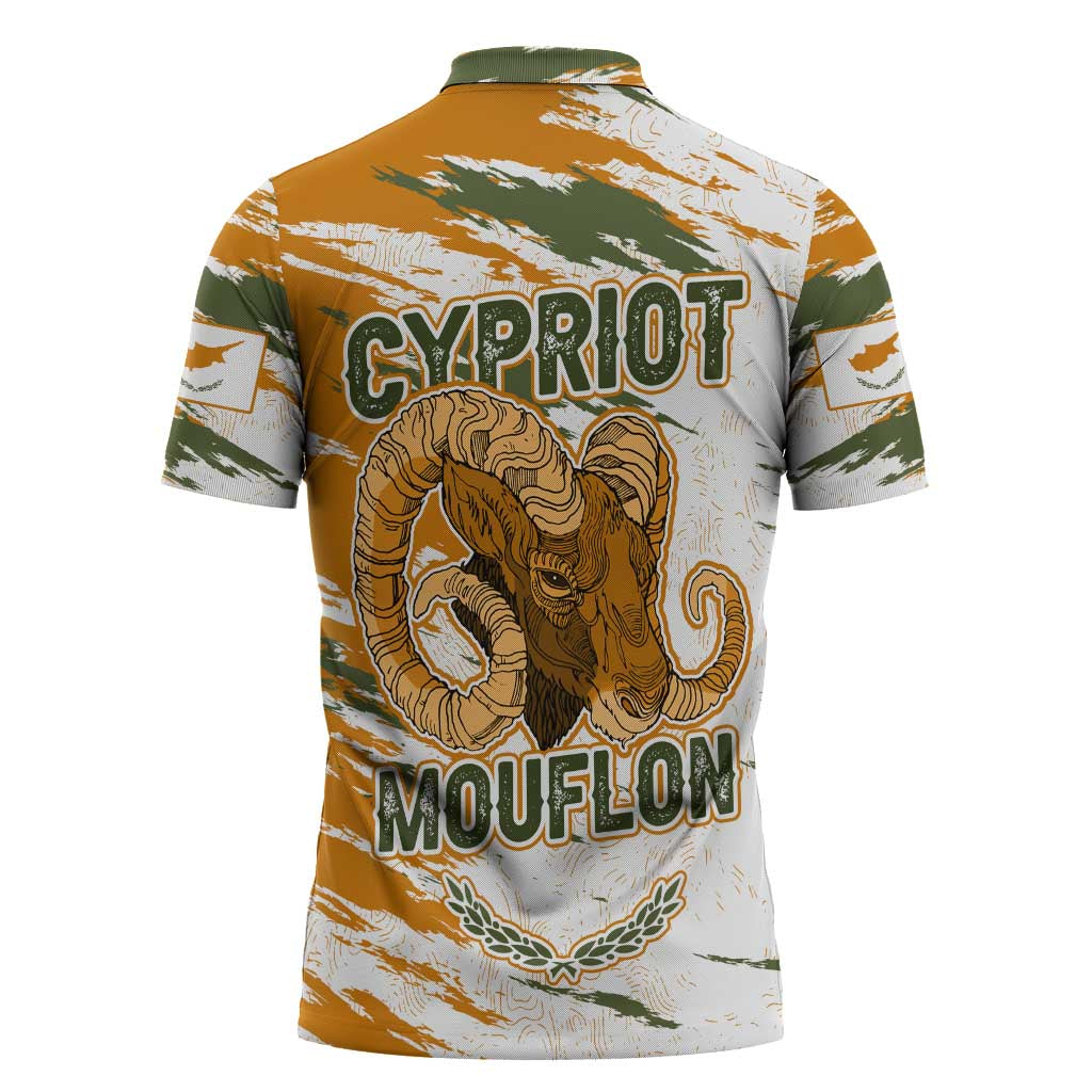 Cyprus Zipper Polo Shirt with Mouflon Illustration Design and National Laurel - Wonder Print Shop