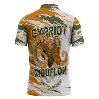Cyprus Zipper Polo Shirt with Mouflon Illustration Design and National Laurel - Wonder Print Shop