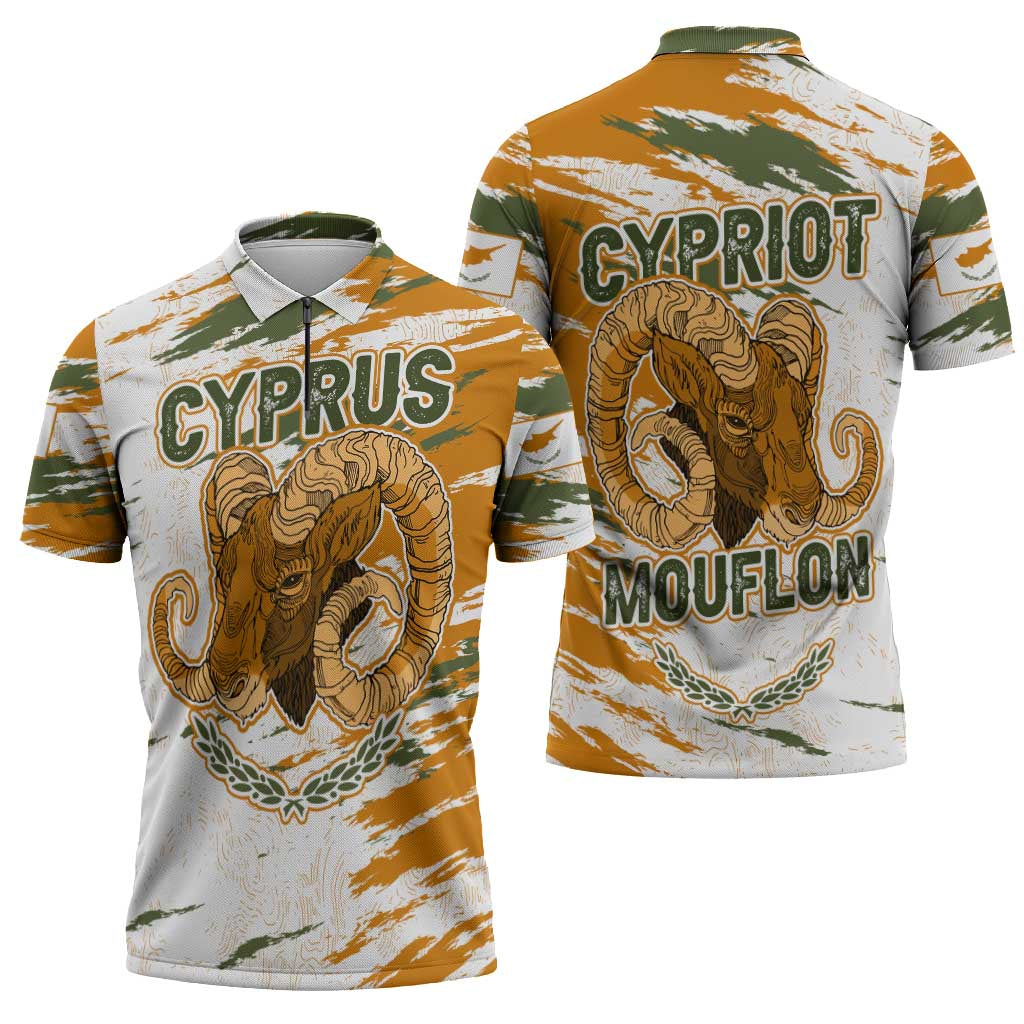 Cyprus Zipper Polo Shirt with Mouflon Illustration Design and National Laurel - Wonder Print Shop
