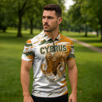 Cyprus Zipper Polo Shirt with Mouflon Illustration Design and National Laurel - Wonder Print Shop