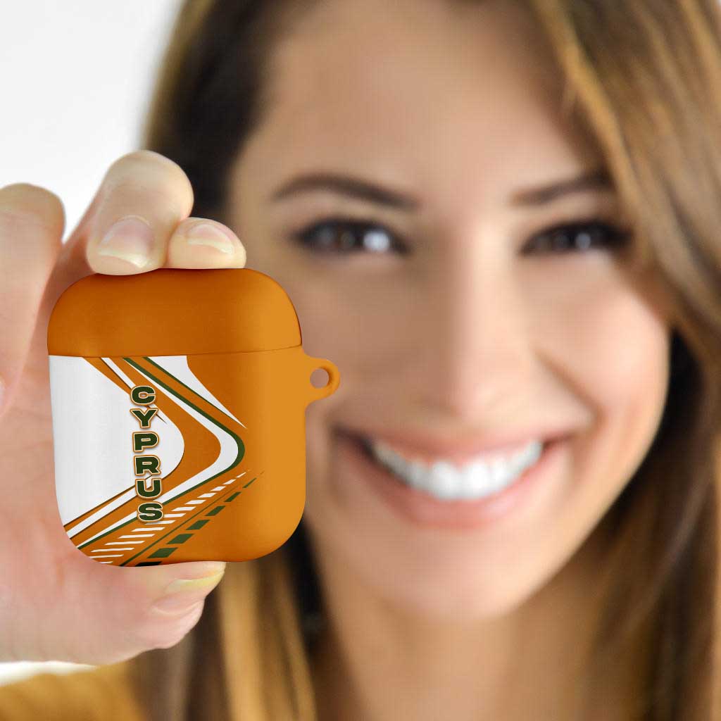 Cyprus AirPods Case with Orange White Abstract Streak Design and Flag Emblem - Wonder Print Shop