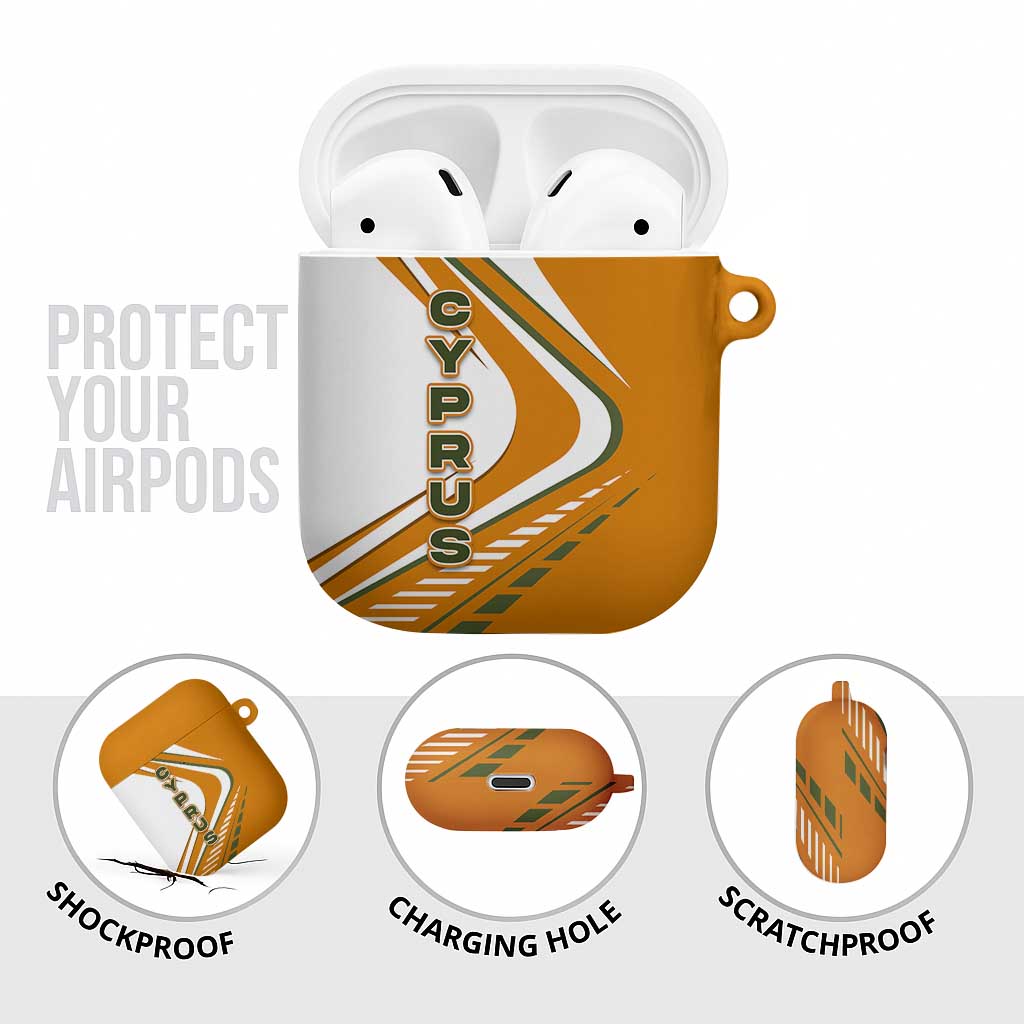 Cyprus AirPods Case with Orange White Abstract Streak Design and Flag Emblem - Wonder Print Shop