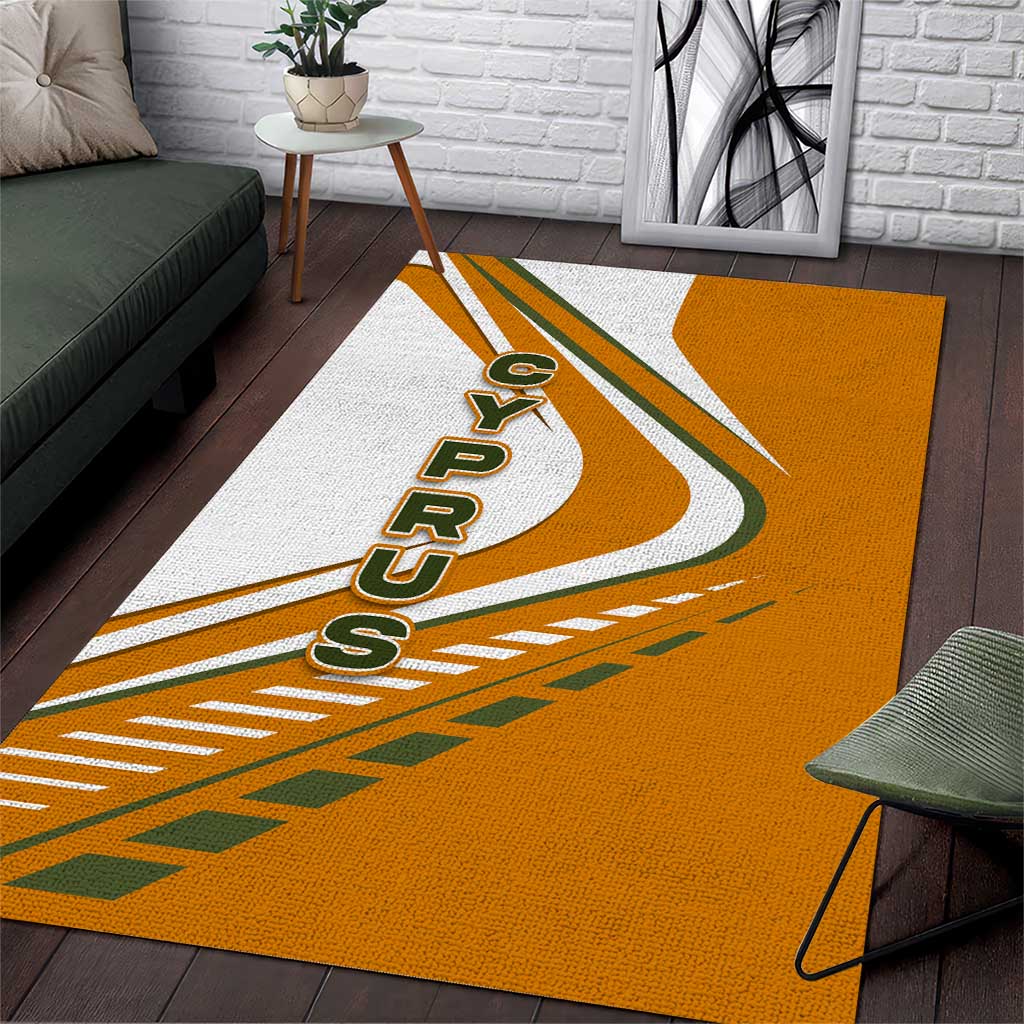 Cyprus Area Rug with Orange White Abstract Streak Design and Flag Emblem - Wonder Print Shop